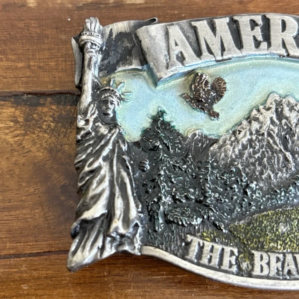 Vintage Bergamot Brass Works 1983 Brass Belt Buckle America The Beautiful Chunky